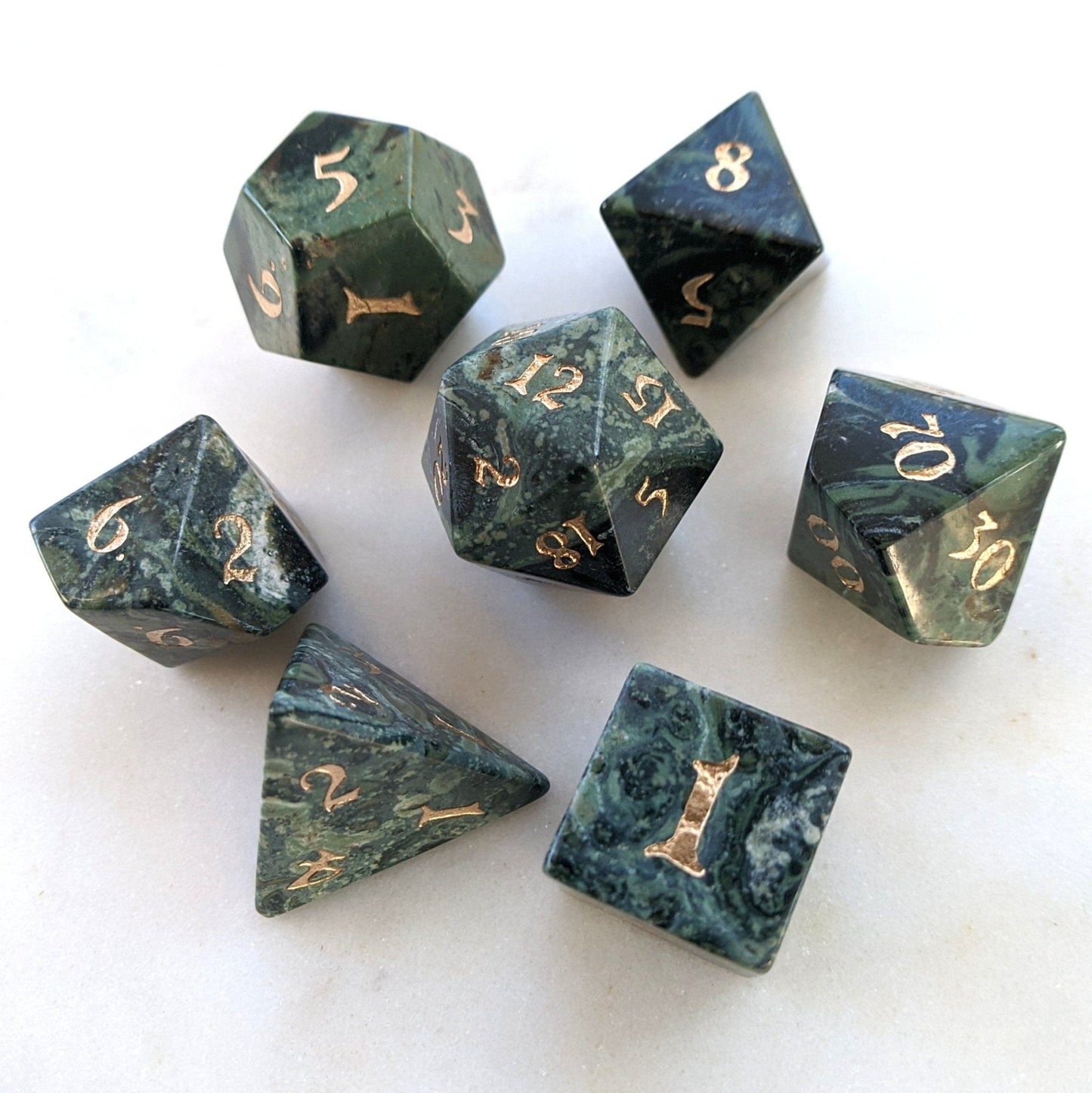 Jasper Gemstone Dice Set – 7 - Piece Real Natural Stone DnD Dice - Fennek and Finch