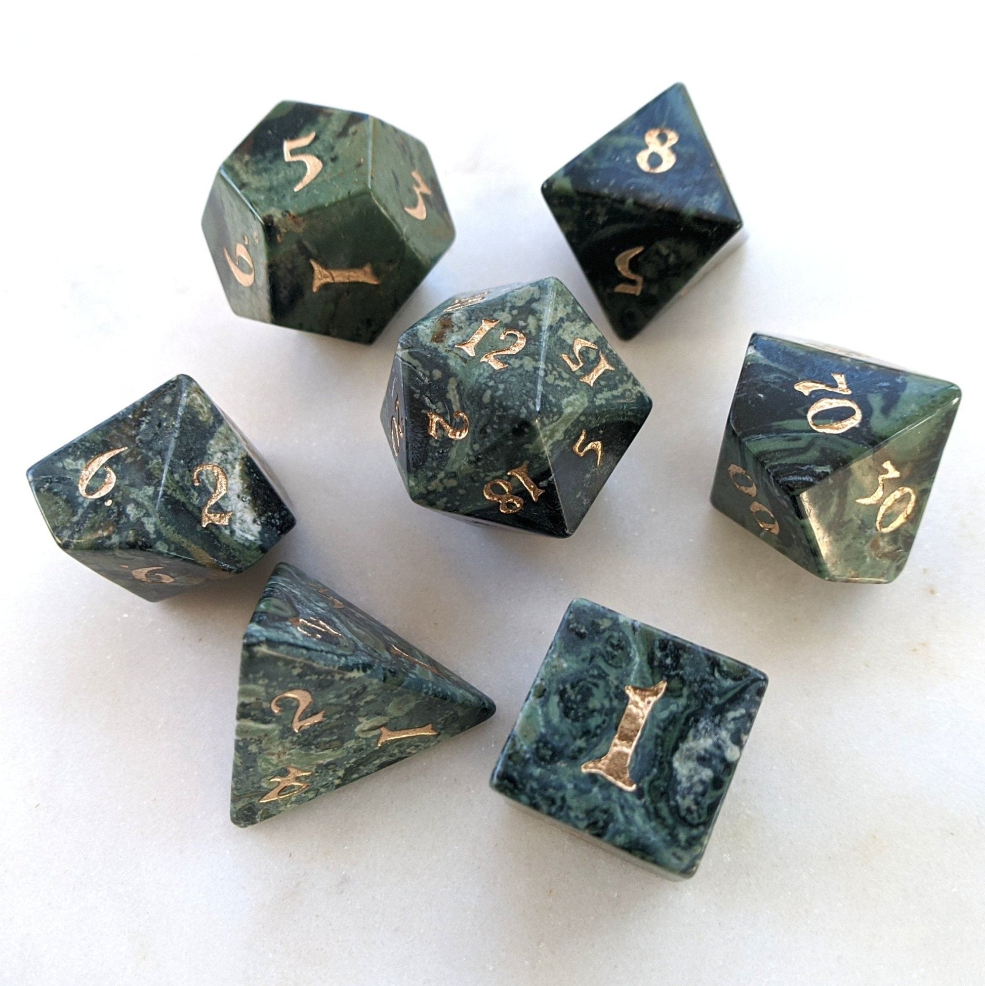 Jasper Gemstone Dice Set – 7 - Piece Real Natural Stone DnD Dice - Fennek and Finch