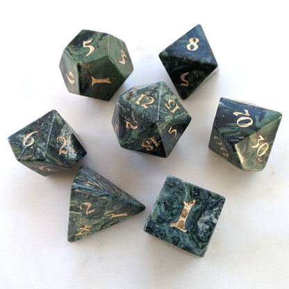 Jasper Gemstone Dice Set – 7 - Piece Real Natural Stone DnD Dice - Fennek and Finch