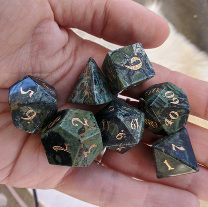 Jasper Gemstone Dice Set – 7 - Piece Real Natural Stone DnD Dice - Fennek and Finch