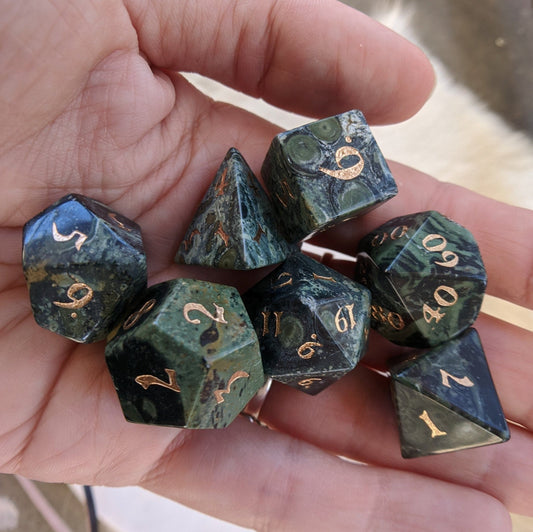 Jasper Gemstone Dice Set – 7 - Piece Real Natural Stone DnD Dice - Fennek and Finch