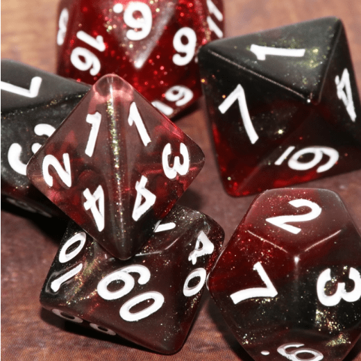 Jumping Flame Dice Set. Marbled Shimmering Red
