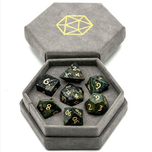 Kambaba Jasper Dice Set. Semi Precious Gemstone 7 Piece TTRPG Dice - CozyGamer