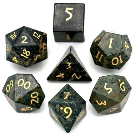 Kambaba Jasper Dice Set. Semi Precious Gemstone 7 Piece TTRPG Dice - CozyGamer