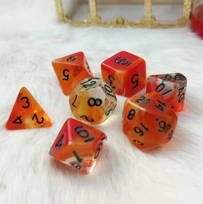 Kobold Dice Set – 7 - Piece Clear Red Orange DnD Dice - Fennek and Finch