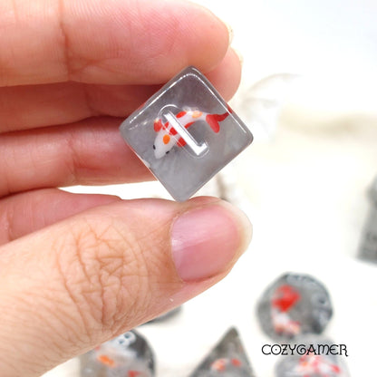 Koi Dice Set – Clear Resin with Orange, Black & White Fish Dice Sets & Games Fennek and Finch
