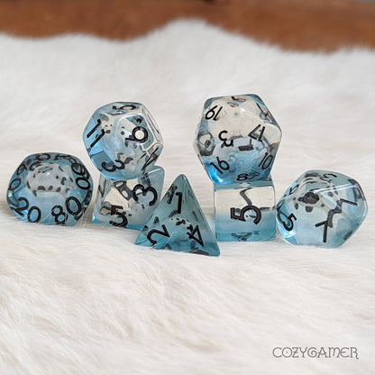 Koi Fish Dice Set – 7 - Piece Blue Resin Tiny Animal DnD Dice - Fennek and Finch