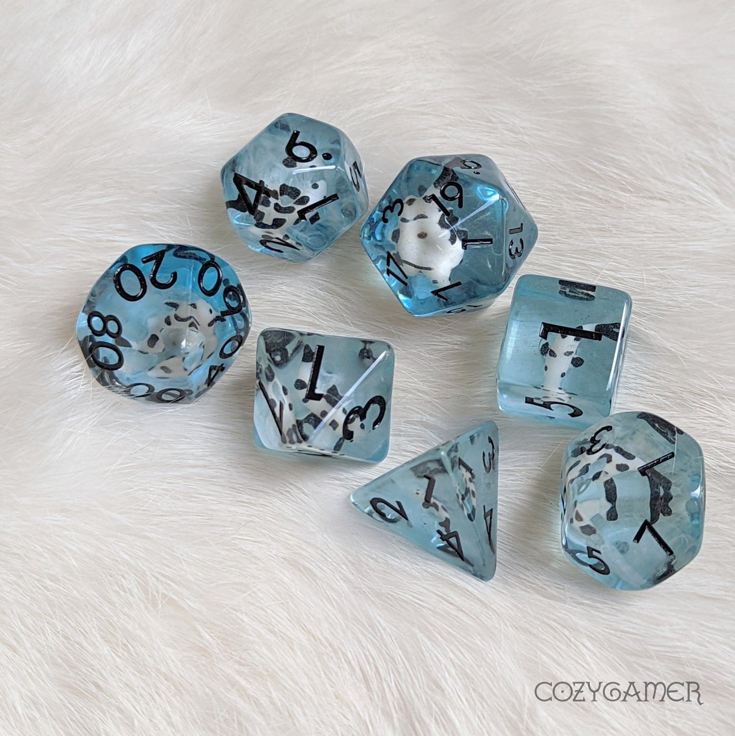 Koi Fish Dice Set – 7 - Piece Blue Resin Tiny Animal DnD Dice - Fennek and Finch