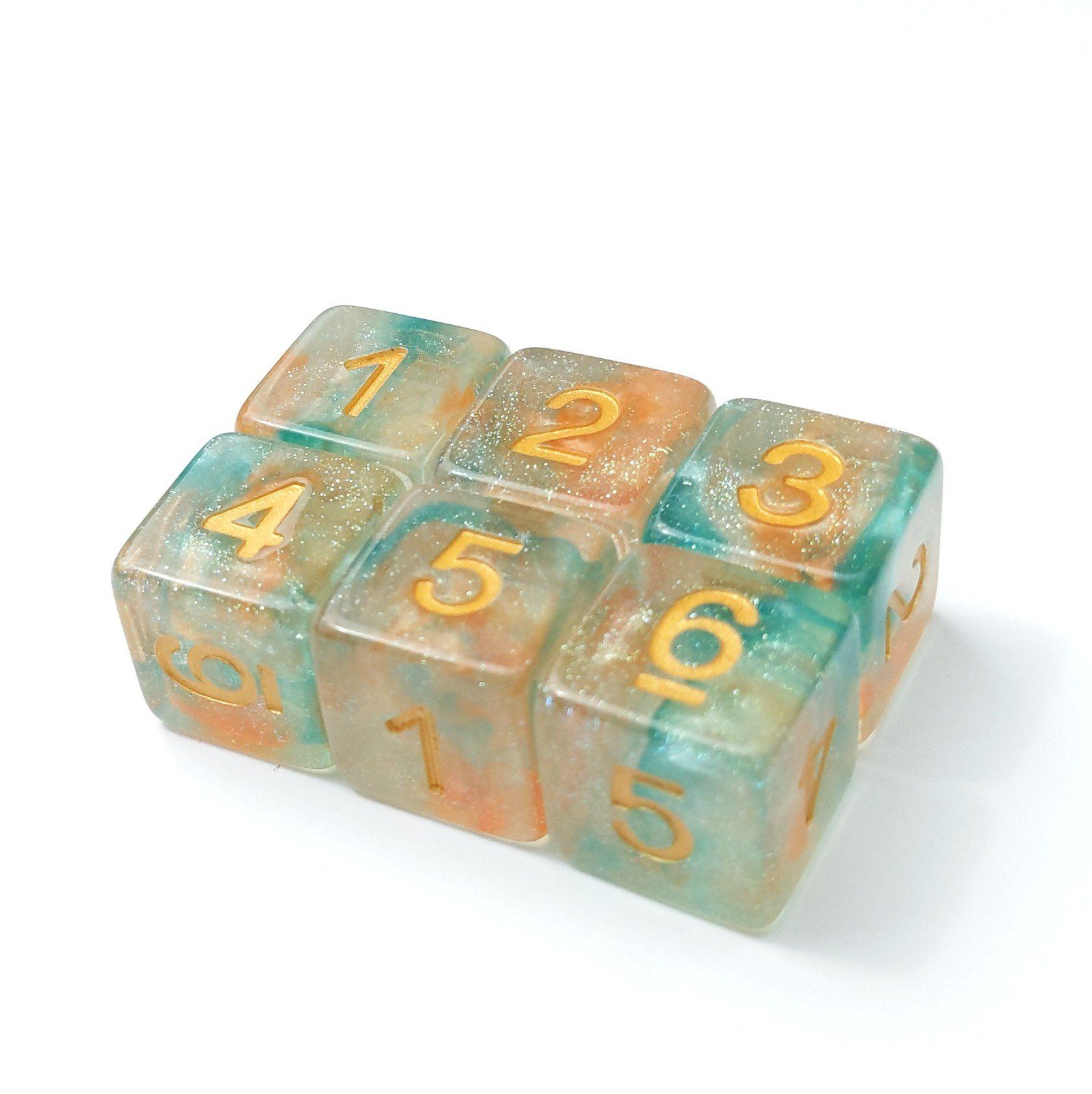 Koi Pond D6 Set – 6-Piece Orange and Blue DnD Dice Dice Sets & Games Fennek and Finch