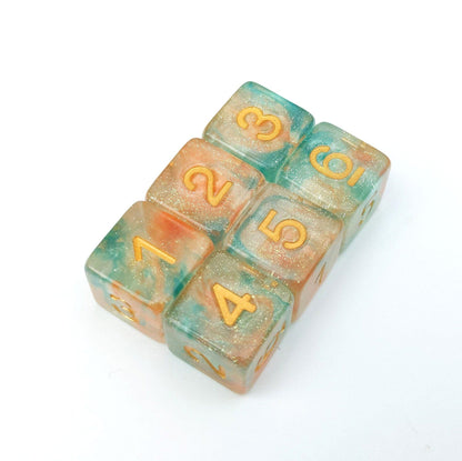 Koi Pond D6 Set – 6-Piece Orange and Blue DnD Dice Dice Sets & Games Fennek and Finch