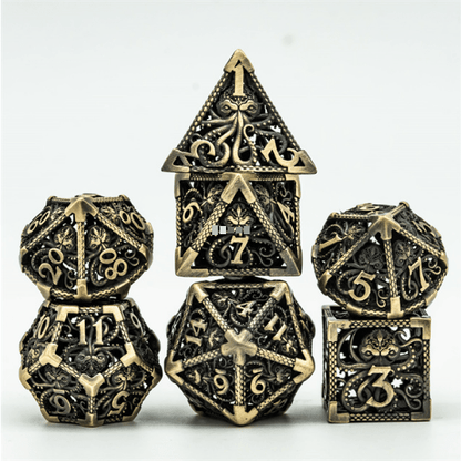 Kraken Hollow Metal Dice Set – 7-Piece Tentacled Sea Monster DnD Dice Dice sets Fennek and Finch Bronze