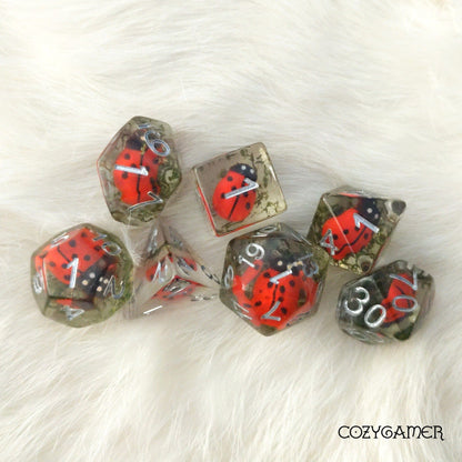 Ladybug Dice Set. Insect themed dice set with moss. Dice Sets & Games Fennek and Finch