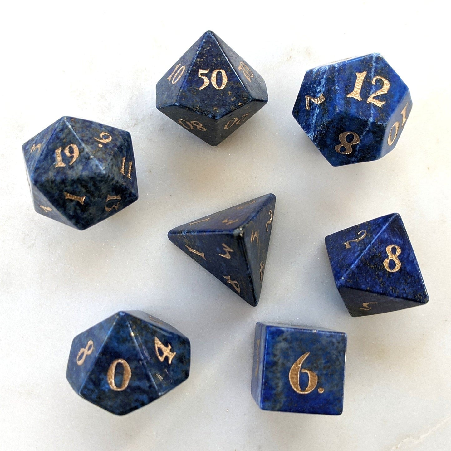 Lapis Dice Set. Real Gemstone 7 Piece TTRPG Dice - CozyGamer