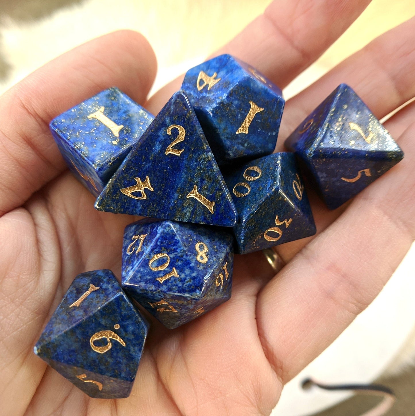 Lapis Dice Set. Real Gemstone 7 Piece TTRPG Dice - CozyGamer