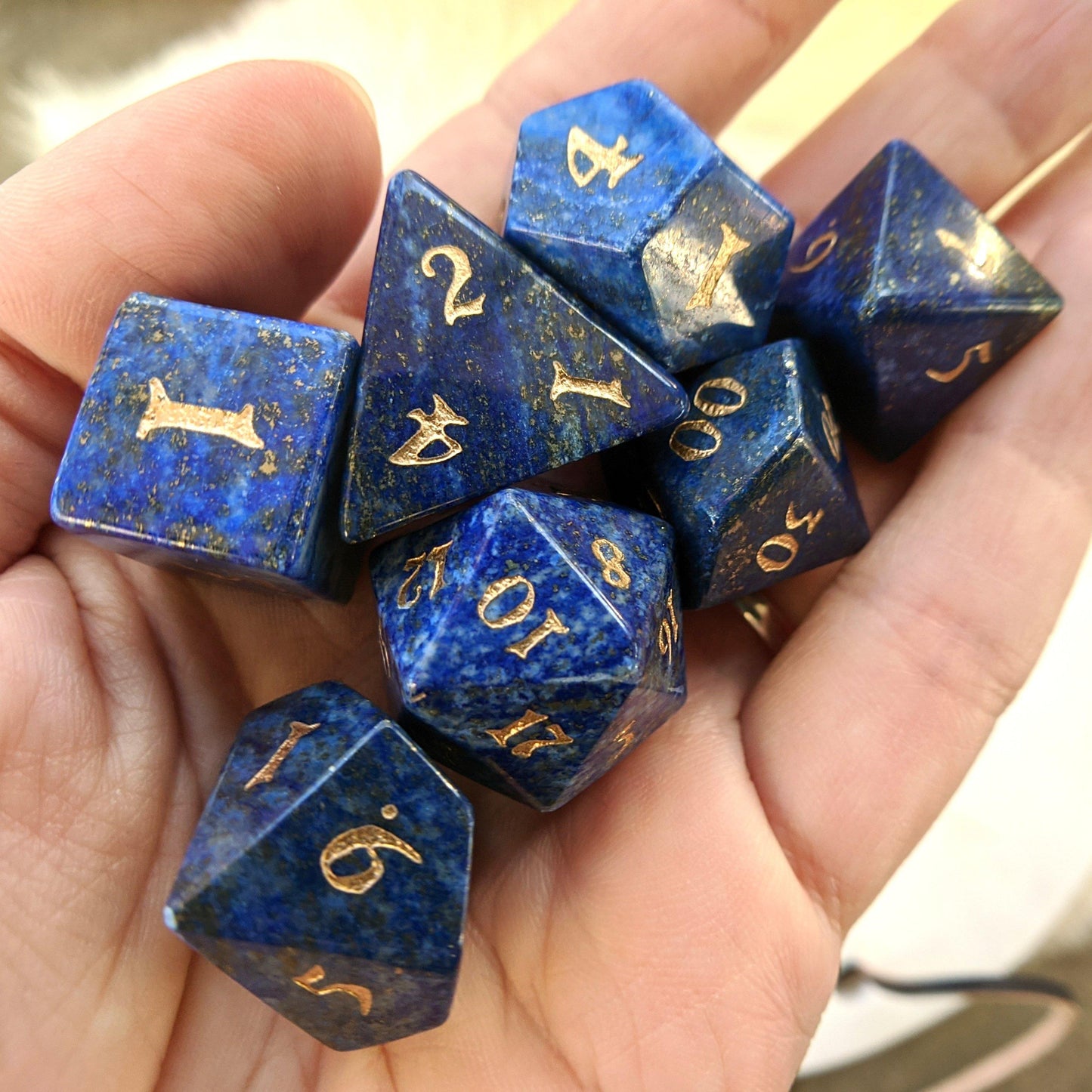 Lapis Dice Set. Real Gemstone 7 Piece TTRPG Dice - CozyGamer