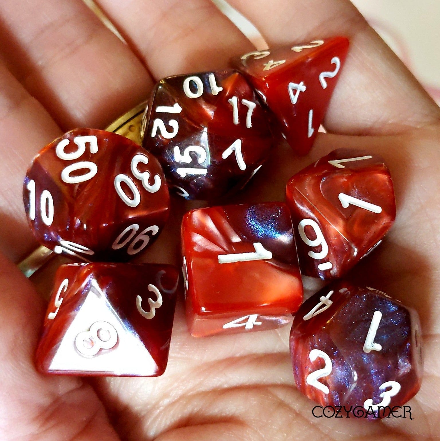 Lava Galaxy Glitter Acrylic Dice Set. TTRPG 7 Piece Dice Dice Sets & Games Fennek and Finch
