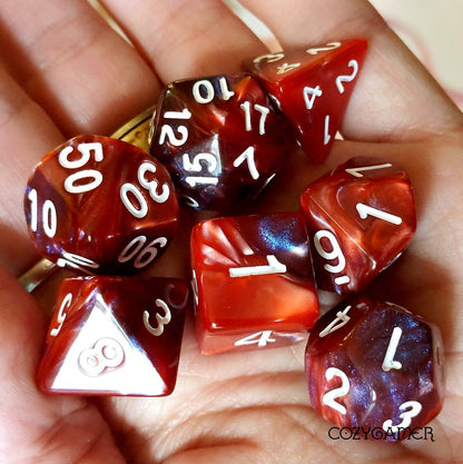 Lava Galaxy Glitter Acrylic Dice Set. TTRPG 7 Piece Dice Dice Sets & Games Fennek and Finch