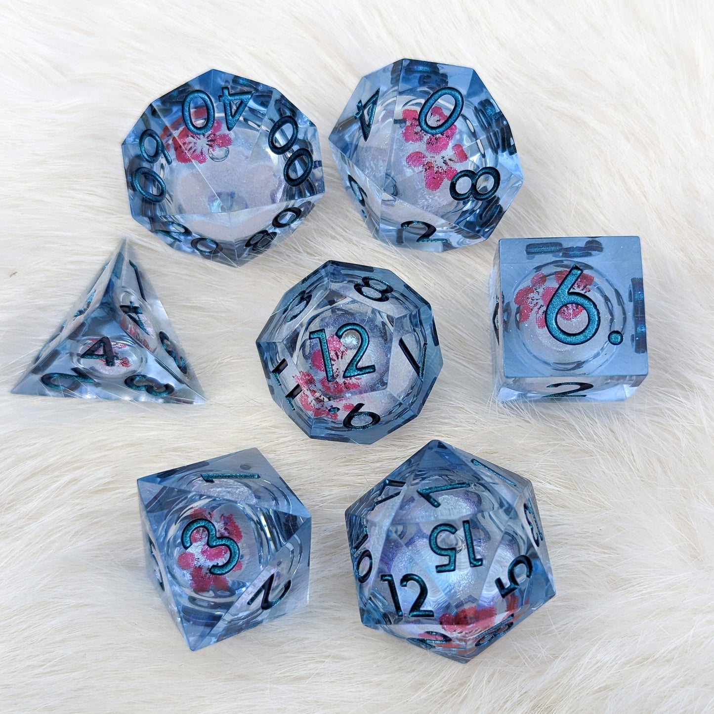 Lil Flower Liquid Core Sharp Edge Resin DnD Dice Set