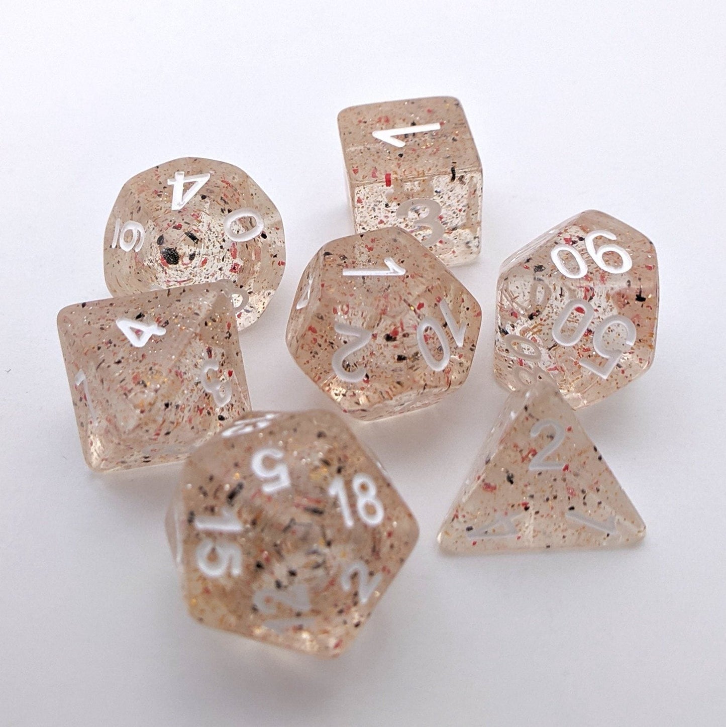 Little Stars DnD Dice Set, Glitter Dice with Red and Black Particles - CozyGamer