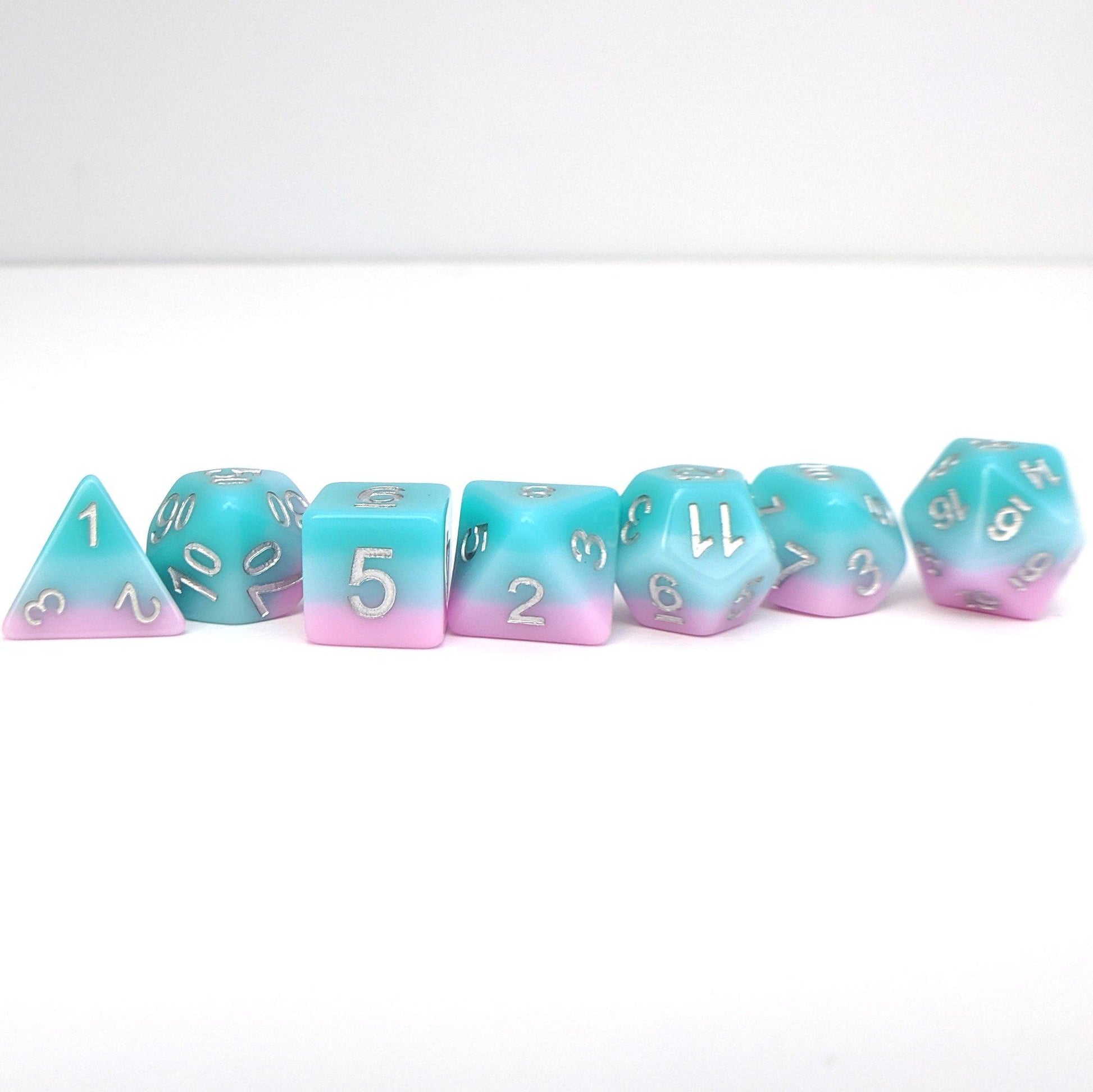 Lover's Whisper Dice Set – Pastel Blue & Lavender Resin with Silver Numbers Dice sets Fennek and Finch