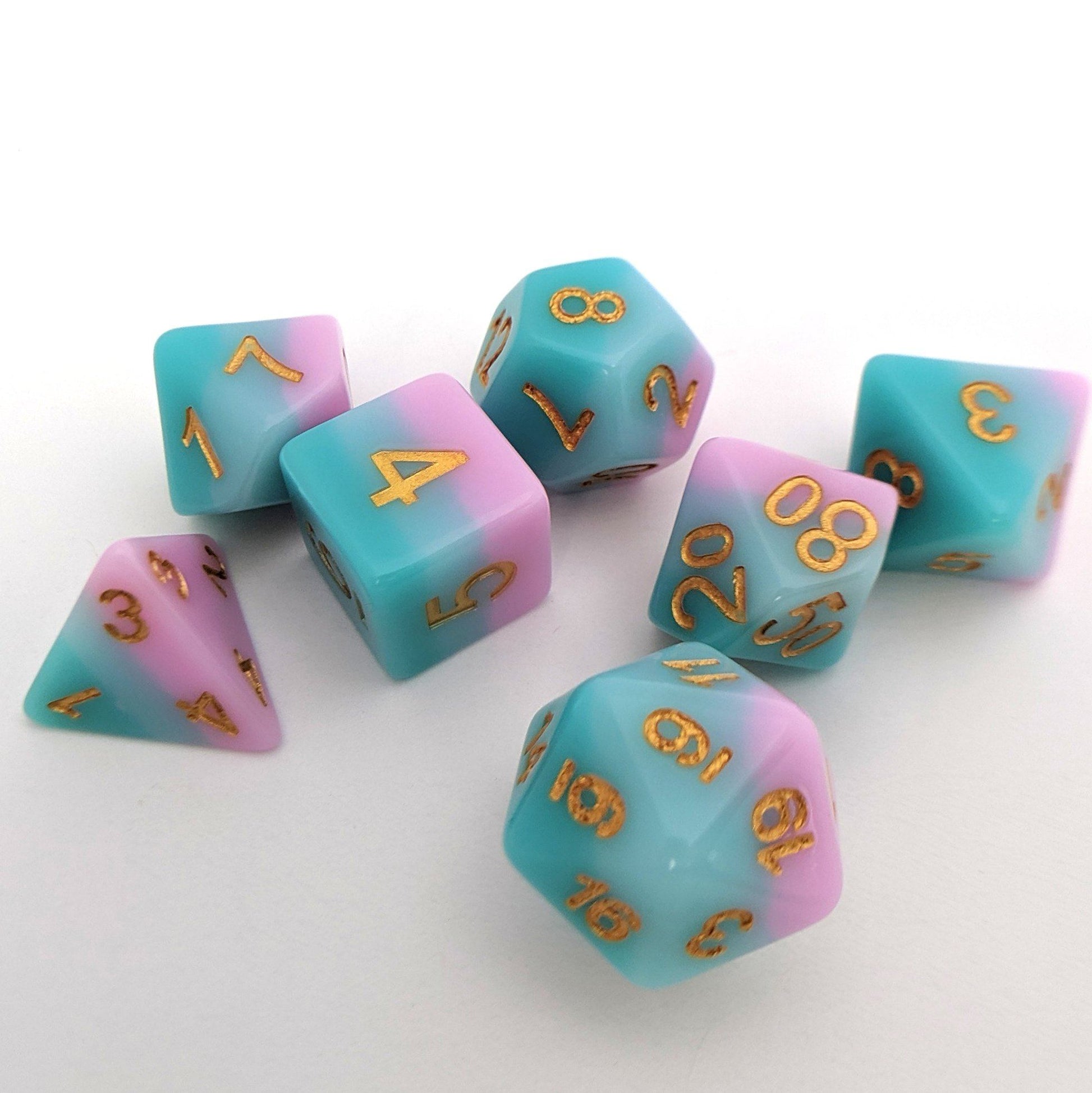 Luxury Dream Dice Set – Pastel Blue & Lavender Purple with Gold Font Dice sets Fennek and Finch
