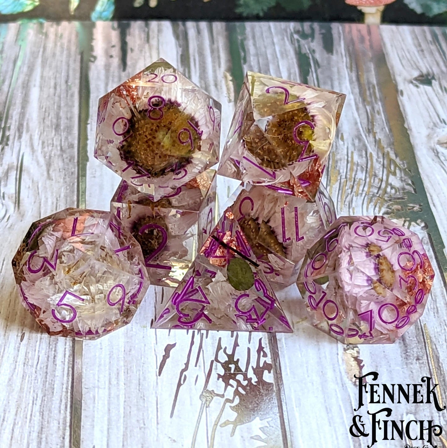 Magenta Ink Daisy Sharp Edge DnD Dice Set