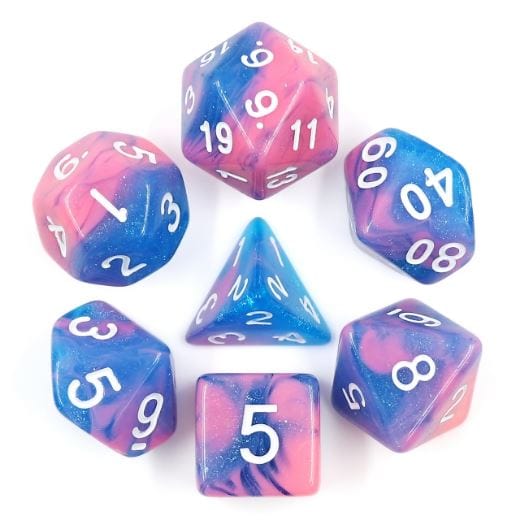 Miami Vice Dice Set. Blue and pink marbled glittery DnD dice set - CozyGamer