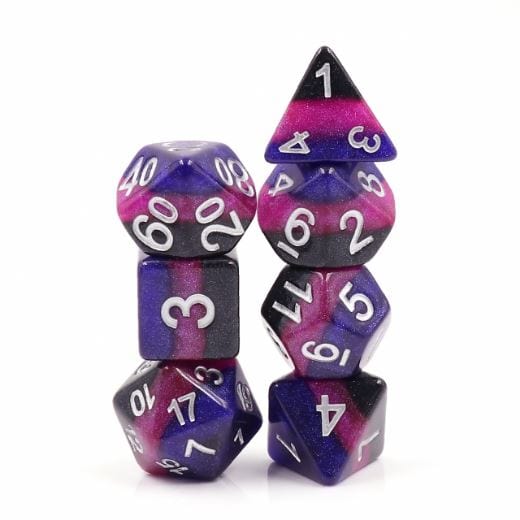 Midnight Galaxy Dice Set – Black, Pink & Purple Layered Resin - Fennek and Finch