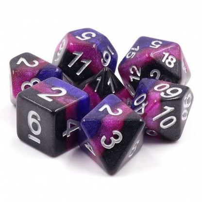 Midnight Galaxy Dice Set – Black, Pink & Purple Layered Resin - Fennek and Finch