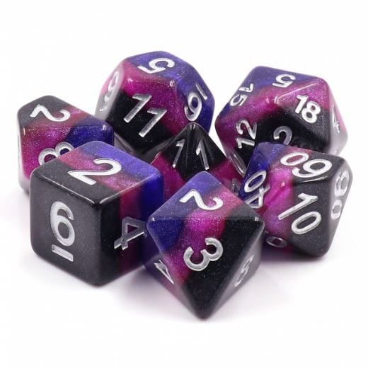 Midnight Galaxy Dice Set – Black, Pink & Purple Layered Resin - Fennek and Finch