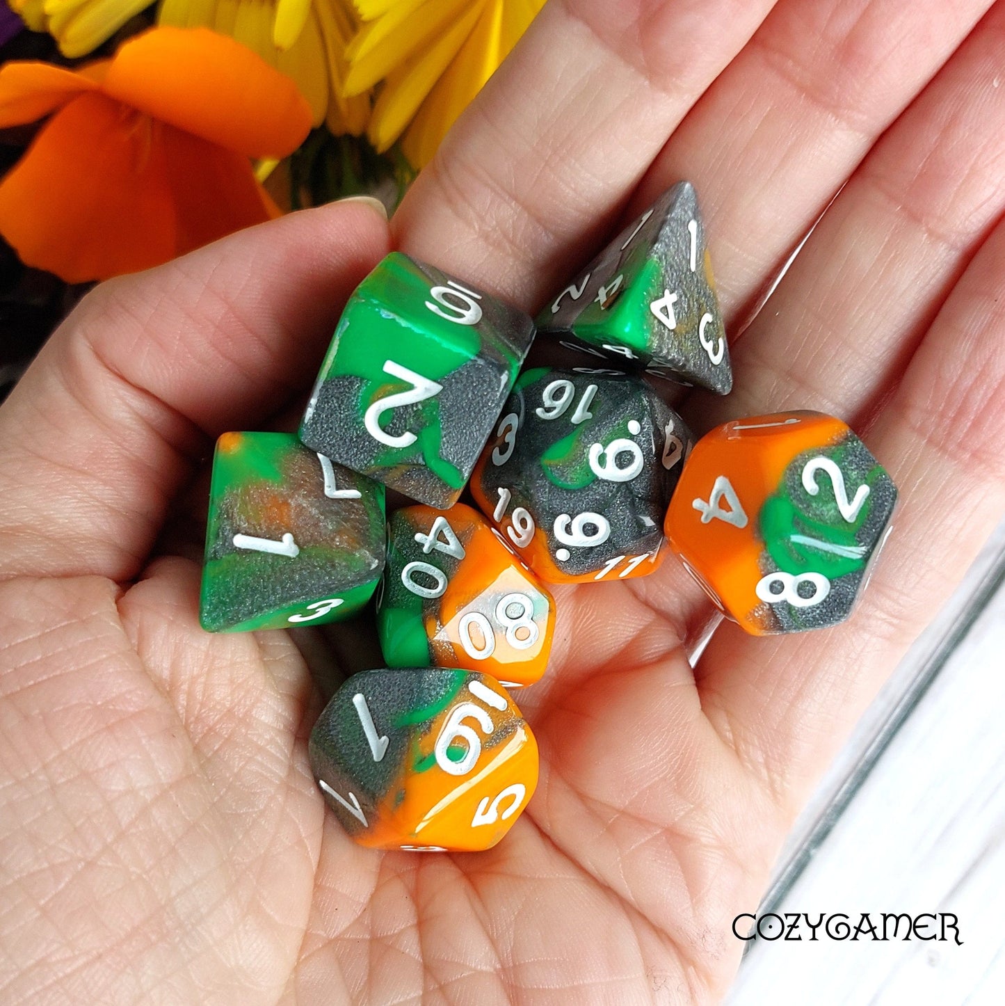 Monster Mash Dice Set. Opaque Marbled Dice