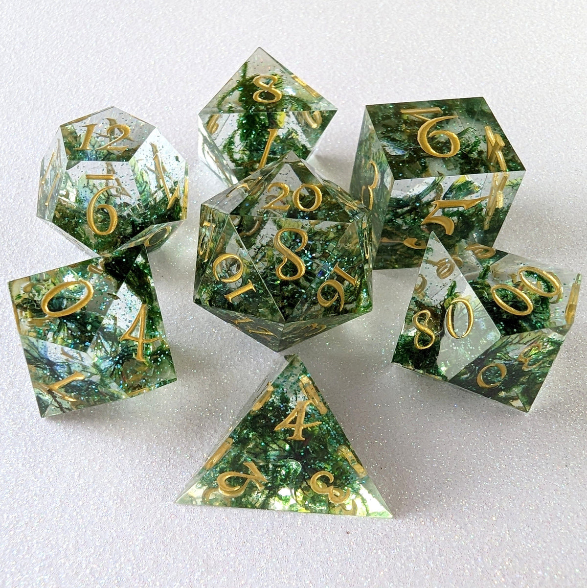 Moss and Butterflies - 7 Piece Sharp Edge Dice Set Dice Sets & Games Fennek & Finch