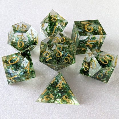 Moss and Butterflies - 7 Piece Sharp Edge Dice Set Dice Sets & Games Fennek & Finch