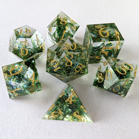 Moss and Butterflies - 7 Piece Sharp Edge Dice Set Dice Sets & Games Fennek & Finch