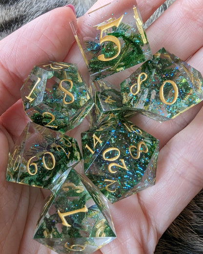 Moss and Butterflies - 7 Piece Sharp Edge Dice Set Dice Sets & Games Fennek & Finch