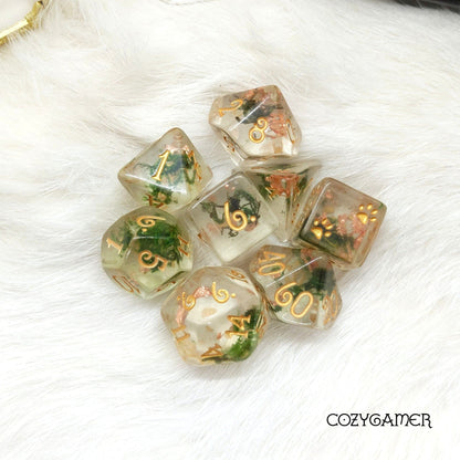 Moss and Copper Dice Set. 8 Piece real dried plants DND dice set Dice sets Fennek and Finch