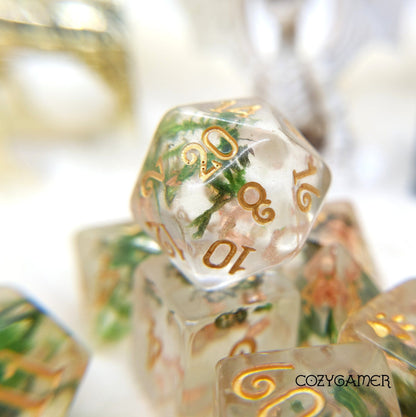 Moss and Copper Dice Set. 8 Piece real dried plants DND dice set Dice sets Fennek and Finch