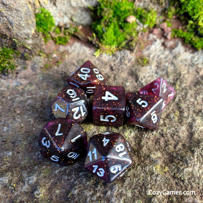 Necromancy Dice Set – Semi-Translucent Black & Purple Swirl Dice sets Fennek and Finch