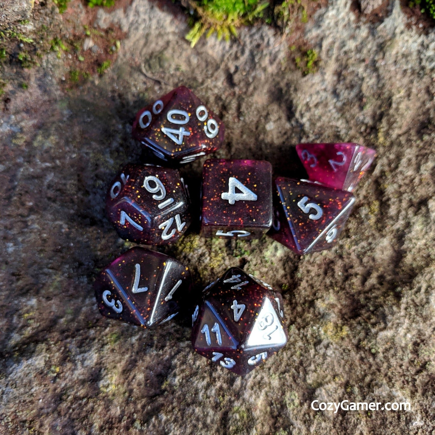 Necromancy Dice Set – Semi-Translucent Black & Purple Swirl Dice sets Fennek and Finch