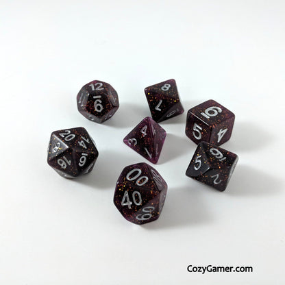 Necromancy Dice Set – Semi-Translucent Black & Purple Swirl Dice sets Fennek and Finch