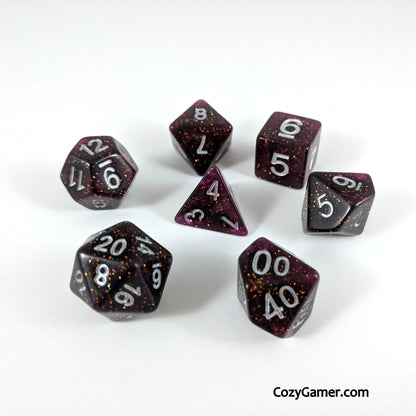 Necromancy Dice Set – Semi-Translucent Black & Purple Swirl Dice sets Fennek and Finch