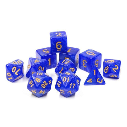 Ocean Deep Dice Set – 11-Piece Marbled Blue Acrylic Extra D20 D6s DnD Dice Sets & Games Fennek & Finch