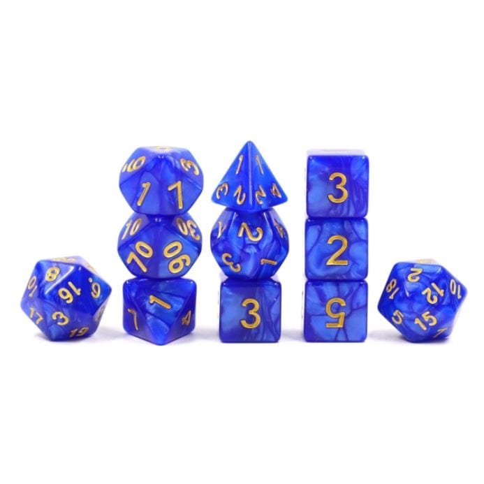 Ocean Deep Dice Set – 11-Piece Marbled Blue Acrylic Extra D20 D6s DnD Dice Sets & Games Fennek & Finch
