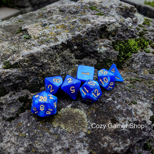 Ocean Deep Dice Set, marbled blue DND dice set - CozyGamer