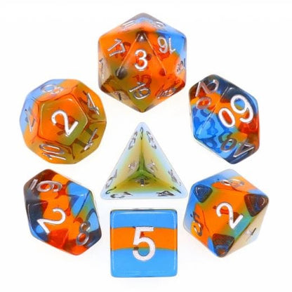 Parallel Universes Dice Set – Translucent Layered Blue, Orange & Green Dice sets Fennek and Finch