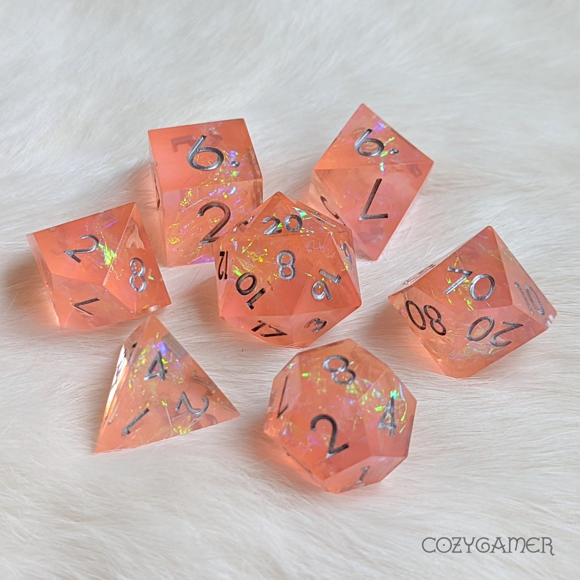 Peach Tea Dice Set – Pink Sharp Edge with Holographic Paper - Fennek and Finch