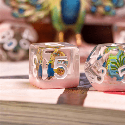 Peacock Dice Set – 7 - Piece Little Peacocks Animal DnD Dice - Fennek and Finch