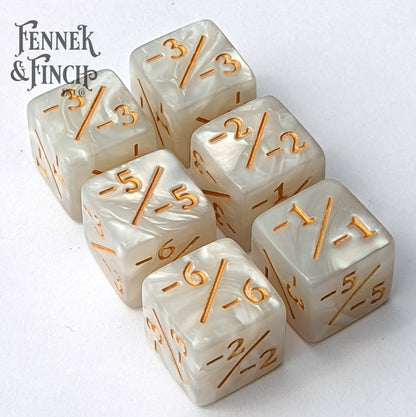 Pearly Gates D6 Negative Counter Dice Set – 6 - Piece Pearly White Dice - Fennek and Finch