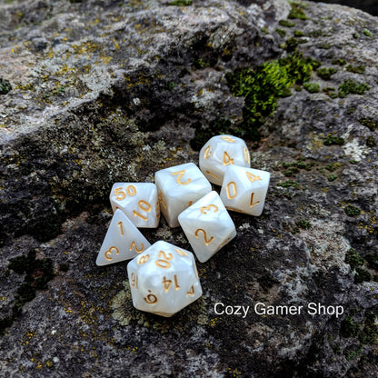 Pearly Gates, White Pearl Dice Set Dice sets Fennek and Finch