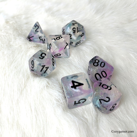 Pegasus DnD Dice Set, Purple and Blue Translucent Glitter Dice Dice sets Fennek and Finch